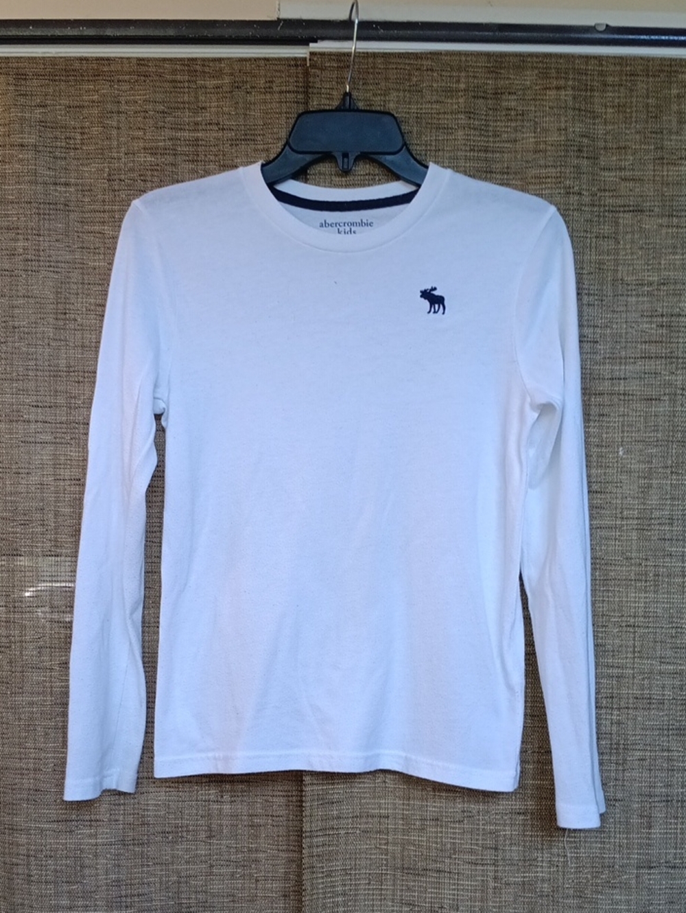 Abercrombie & Fitch White Long-Sleeve Crewneck with Navy Logo